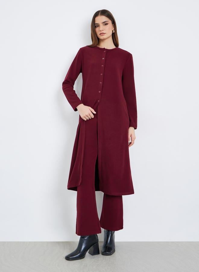 Styli Women Burgundy Midi Knit Top and Pants Co-ords - Image 2
