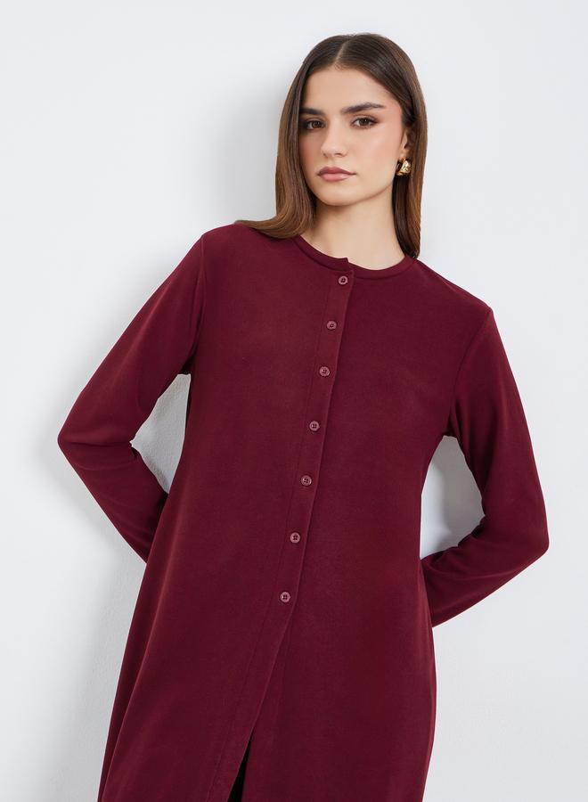 Styli Women Burgundy Midi Knit Top and Pants Co-ords - Image 3