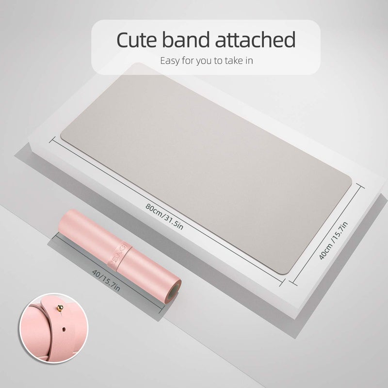 YSAGI Dual-Sided Desk Pad Protector, Desk Mat with Non-Slip - Waterproof PU Leather Office Desk Blotter for Mouse, Keyboard, Writing,31.5" x 15.7",Pink - Image 2