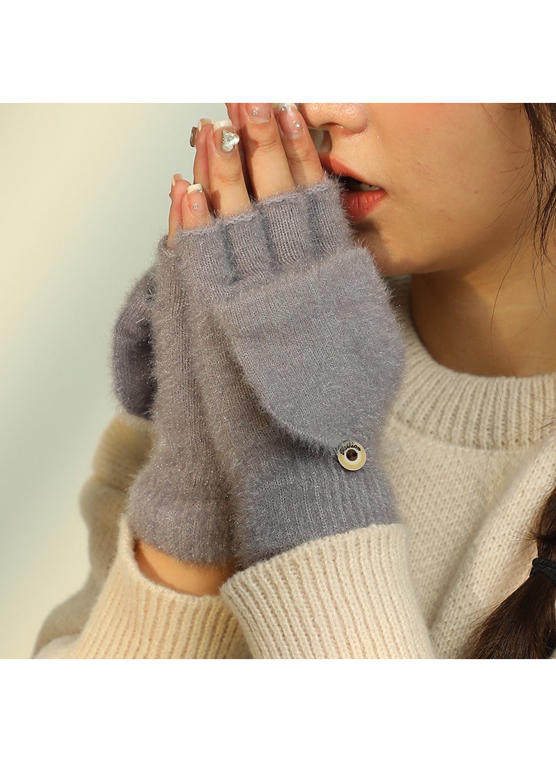 Generic - Chic Solid Color Warm Gloves for Ladies half cover ash - Image 1