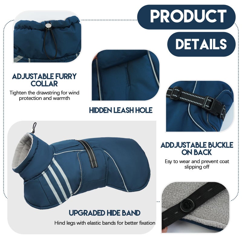 ADNIKIA Warm Reflective Adjustable Dog Jacket, Furry Turtleneck Winter Coat Thicken Fleece Vest, Waterproof Windproof Cold Weather Coats with Buckle for Puppy Small Medium Large Dog - Image 3