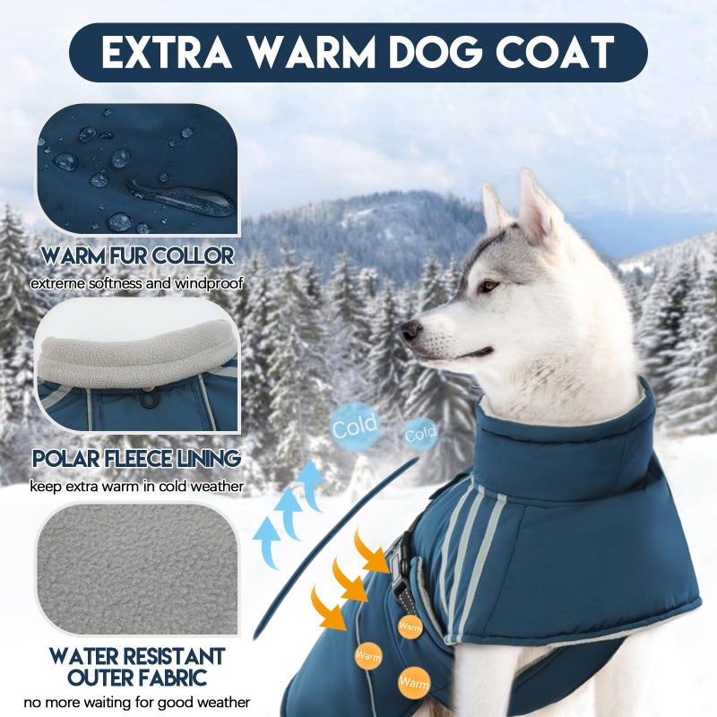 ADNIKIA Warm Reflective Adjustable Dog Jacket, Furry Turtleneck Winter Coat Thicken Fleece Vest, Waterproof Windproof Cold Weather Coats with Buckle for Puppy Small Medium Large Dog - Image 4