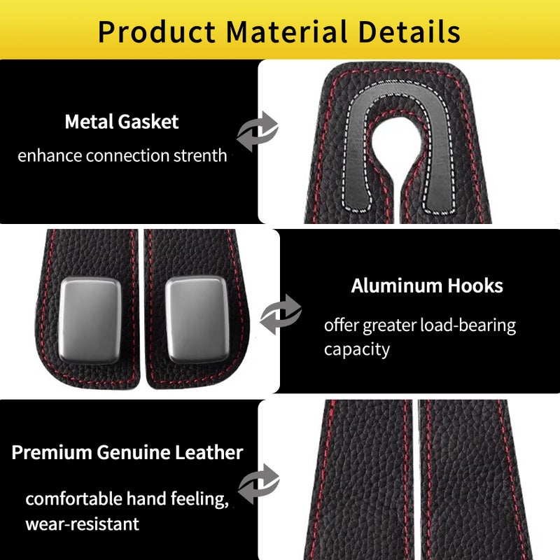 WEIHAO Car Purse Hook, Genuine Leather Car Seat Back Storage Hook, Purse Hook for Car Headrest, Twin Hook Leather Car Headrest Hangers, Bag Hook for Car, Trucks, SUVs, Most Vehicles (Black-2 PCS) - Image 4