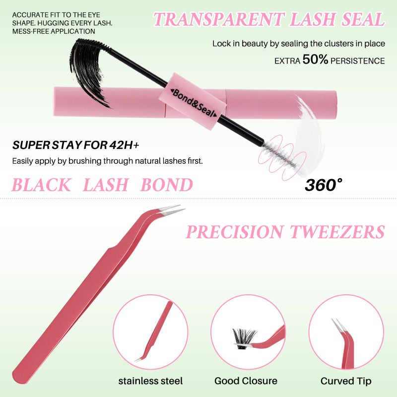 RITALASH Lash Clusters Kit for Beginners Eyelash Clusters Kit Lashes Clusters Kit Cluster PestaÃ±as Postizas Naturales with Lash Bond&Seal,Lash Tweezers,Brush RITALASH(640pcs 20D+40D+60D+80D Kit,9-16mm) - Image 5