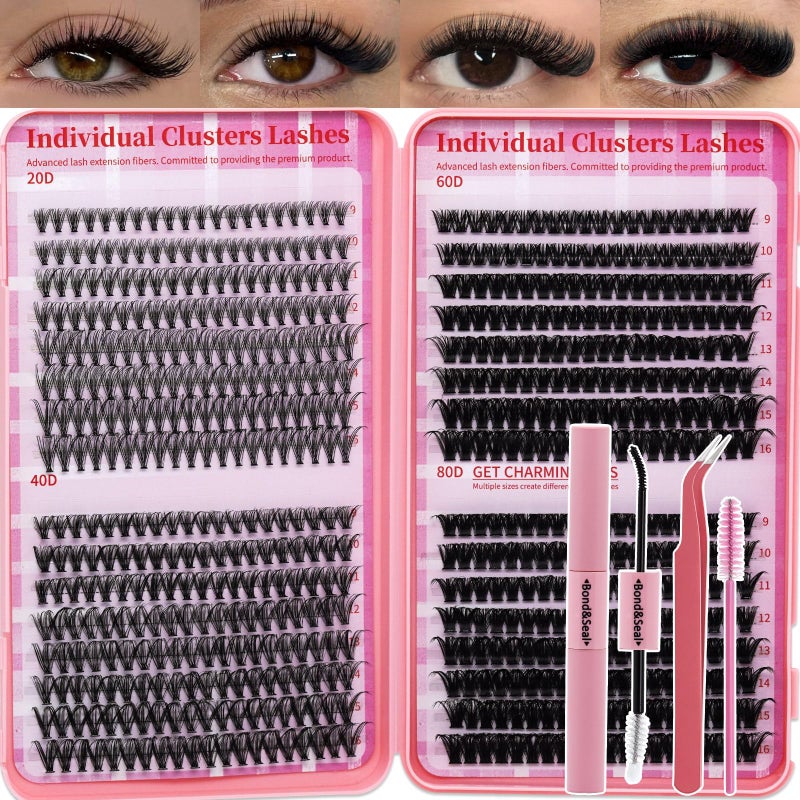 RITALASH Lash Clusters Kit for Beginners Eyelash Clusters Kit Lashes Clusters Kit Cluster PestaÃ±as Postizas Naturales with Lash Bond&Seal,Lash Tweezers,Brush RITALASH(640pcs 20D+40D+60D+80D Kit,9-16mm) - Image 1