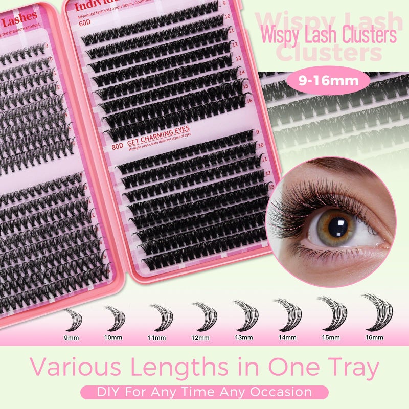 RITALASH Lash Clusters Kit for Beginners Eyelash Clusters Kit Lashes Clusters Kit Cluster PestaÃ±as Postizas Naturales with Lash Bond&Seal,Lash Tweezers,Brush RITALASH(640pcs 20D+40D+60D+80D Kit,9-16mm) - Image 2