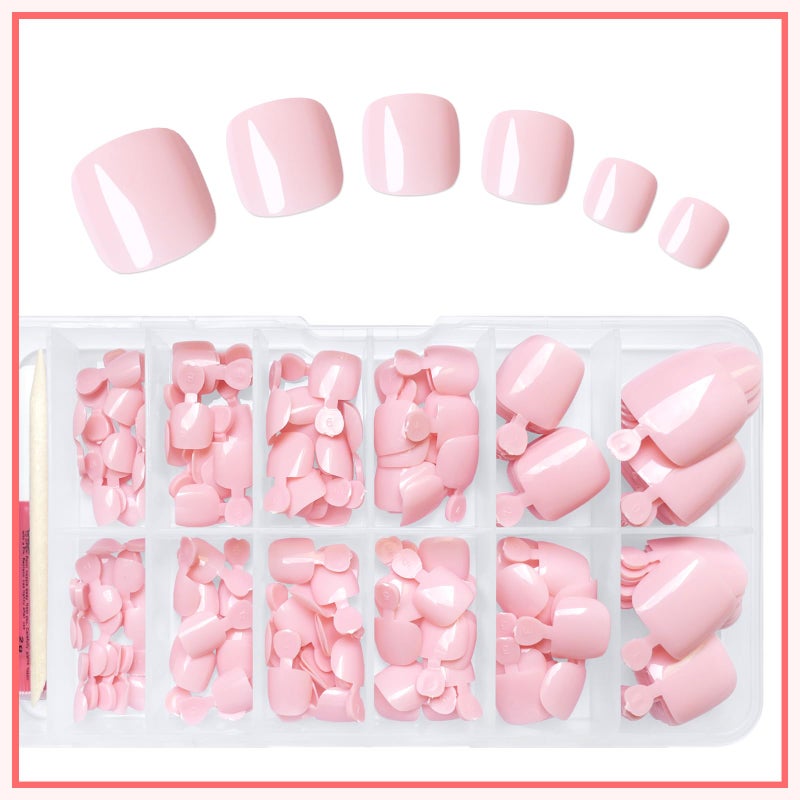 LuckForever 168pc Press on Toenails Women Fake Toe Nails with Glue Tab, Light Pink Fake Toenails Press on Nail Short Square Toe Nails Press ons Glue Toenail Feet False Artificial Acrylic Toe Nail Tip - Image 5