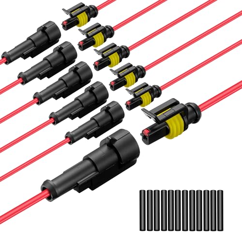 Lesnlok 1 Pin Connector Waterproof16 AWG 1 Wire Connector Automotive Electrical Connector with Heat Shrink Tubing Automotive Truck Marine Wire Connection 6 Sets 16 AWG1 Pin 6 - Image 1