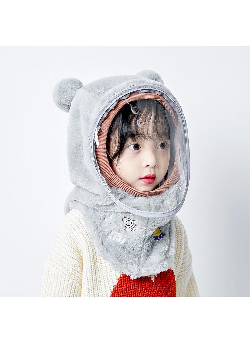 Generic - Kids Winter Warm Windproof Masked Beanie Set Gray-Planet (Mask Removable) - Image 1