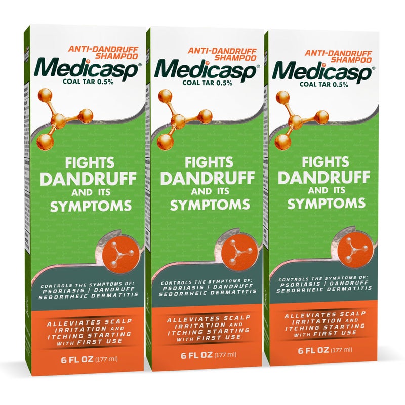 Medicasp Coal Tar AntiDandruff Shampoo Alleviates Symptoms from 1st Wash Treats Psoriasis Seborrheic Dermatitis Itchy Dry Scalp Fights the Root Cause of Dandruff Flakes Shampoo 6 fl oz3 Pack