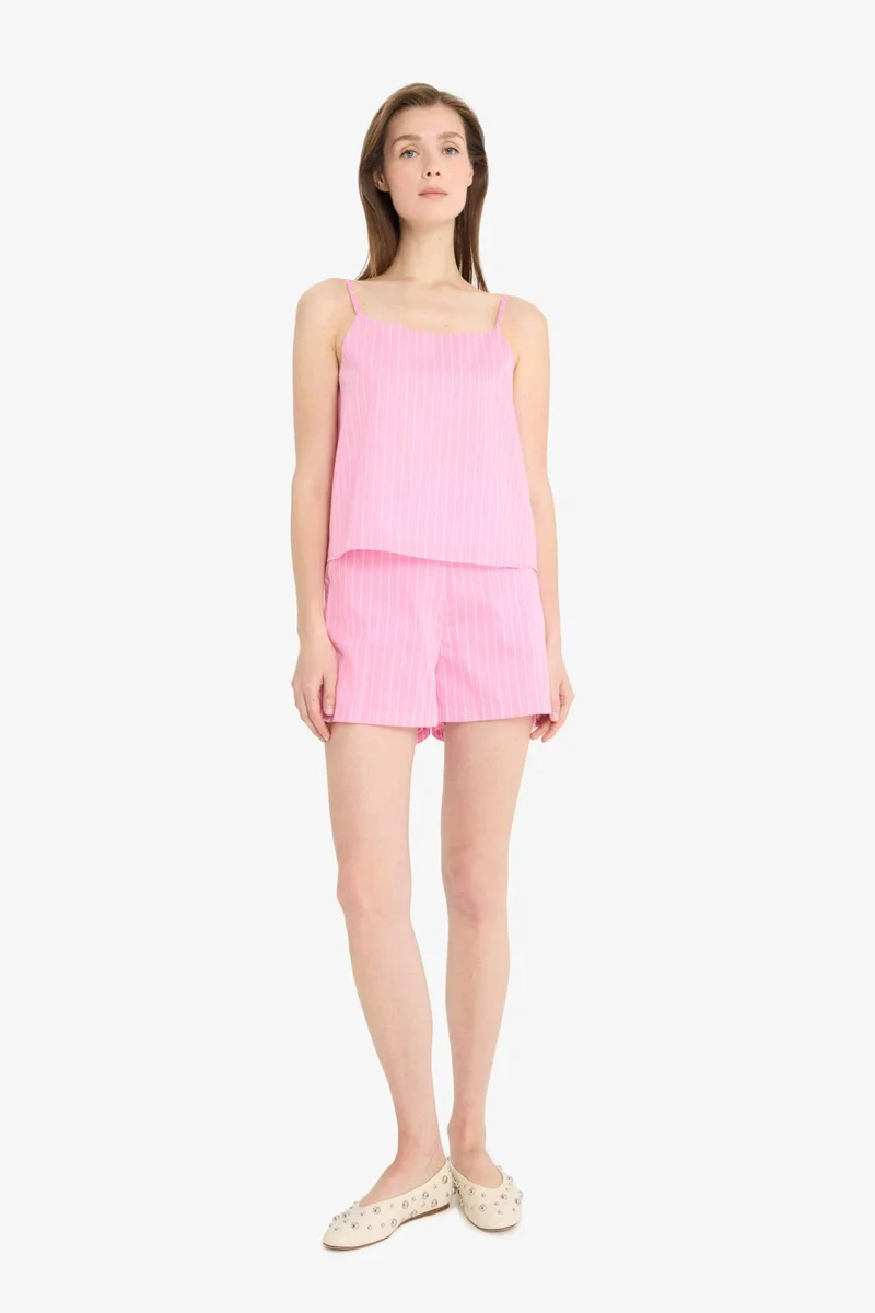 ديفاكتو Regular Fit Crew Neck Striped Sleeveless Blouse