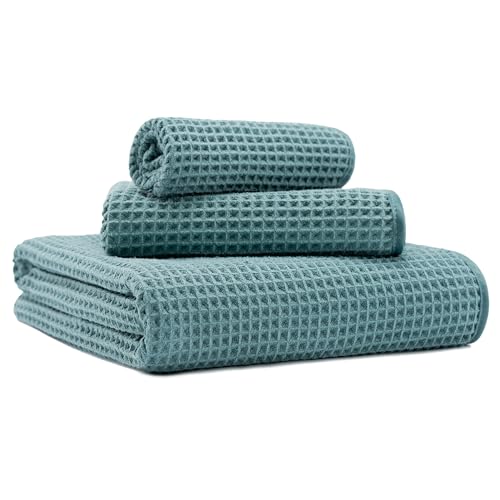 MICROFI New Microfiber Waffle Bath Towels, 3 Pieces, Oversized, Soft, Absorbent, Fast Drying, Lint Free, Includes Bath, Face and Hand Towels 430 GSM - Image 1