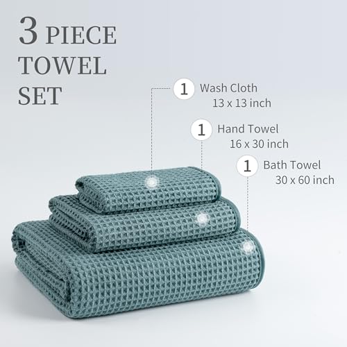 MICROFI New Microfiber Waffle Bath Towels, 3 Pieces, Oversized, Soft, Absorbent, Fast Drying, Lint Free, Includes Bath, Face and Hand Towels 430 GSM - Image 3