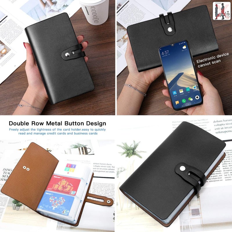 إكسفور حامل بطاقات الائتمان، منظم بطاقات العمل، واقي بطاقات الائتمان مع 96 فتحة للبطاقات، حامل بطاقات العمل مانع لتقنية تحديد الهوية بموجات الراديو لإدارة بطاقاتك المختلفة لمنع الضياع أو التلف (أسود) - Image 3