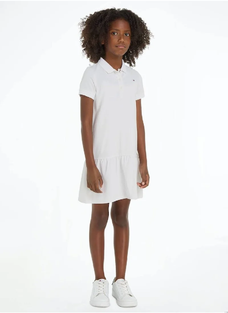 TOMMY HILFIGER Girls' Essential Dropped Waist Polo Dress -  Stretch cotton, White
