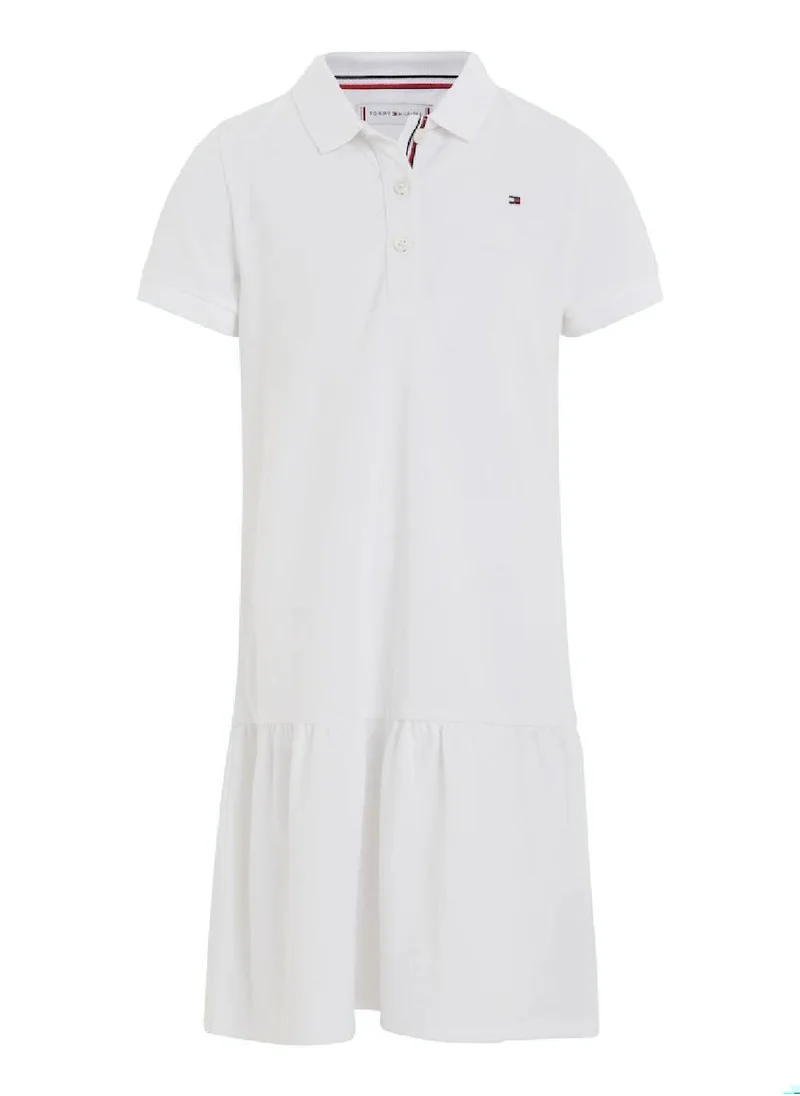 TOMMY HILFIGER Girls' Essential Dropped Waist Polo Dress -  Stretch cotton, White