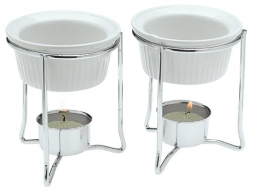 Progressive Prepworks by  Ceramic Butter Warmer Set, Fondue Warmer, 2 Tea Lights Included, Chrome Wire Stands, - Image 1