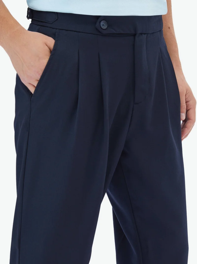 كيب Navy Blue Plain Woven Carrot Fit Smart Casual Trousers