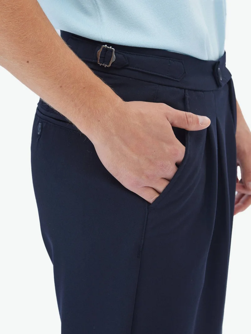 كيب Navy Blue Plain Woven Carrot Fit Smart Casual Trousers