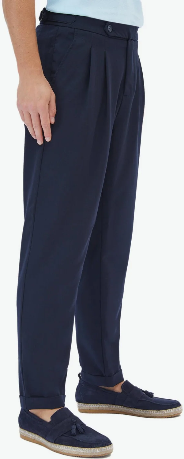 كيب Navy Blue Plain Woven Carrot Fit Smart Casual Trousers