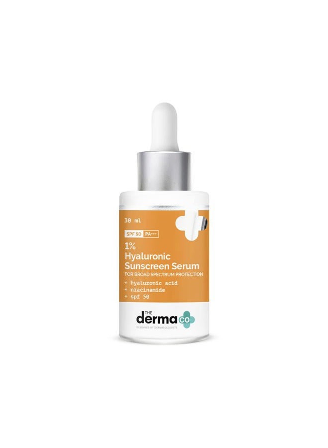 THE derma Co 1% Hyaluronic Acid Sunscreen Serum with SPF 50 & PA+++ | Gives Broad Spectrum Protection & Helps Skin Glow | Lightweight & Non-Greasy Formula | 1.01 Fl Oz/30ml - Image 1