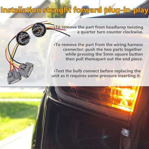 BSNOVT 2PCS Front Turn Signal Light Bulb Wiring Harness Socket Plug 90075-60060 9007560060,Compatible with Toyota Tacoma 2005-2016 Tundra 2005-2021 Sequoia 2008-2018 4Runner 2003-2006 Venza 2007-2019 - Image 4