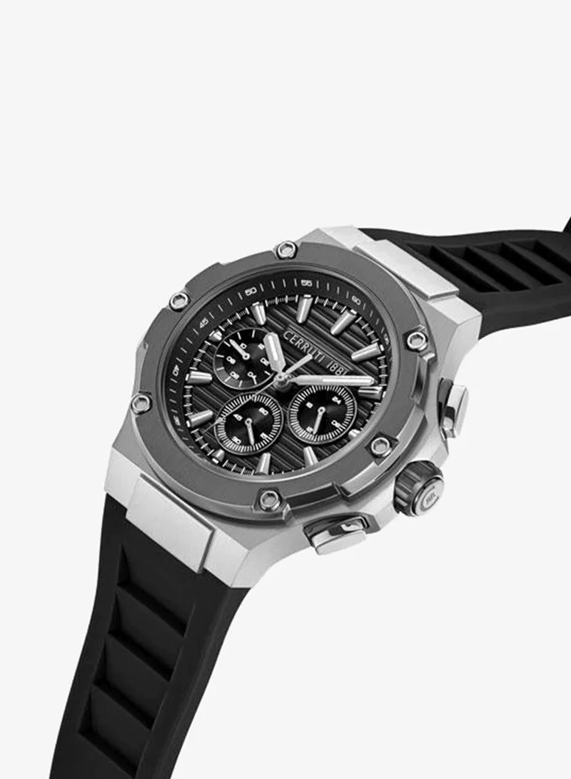 CERRUTI 1881 Lucardo 44mm Black Dial Silicone Strap Multifunction Watch For Men