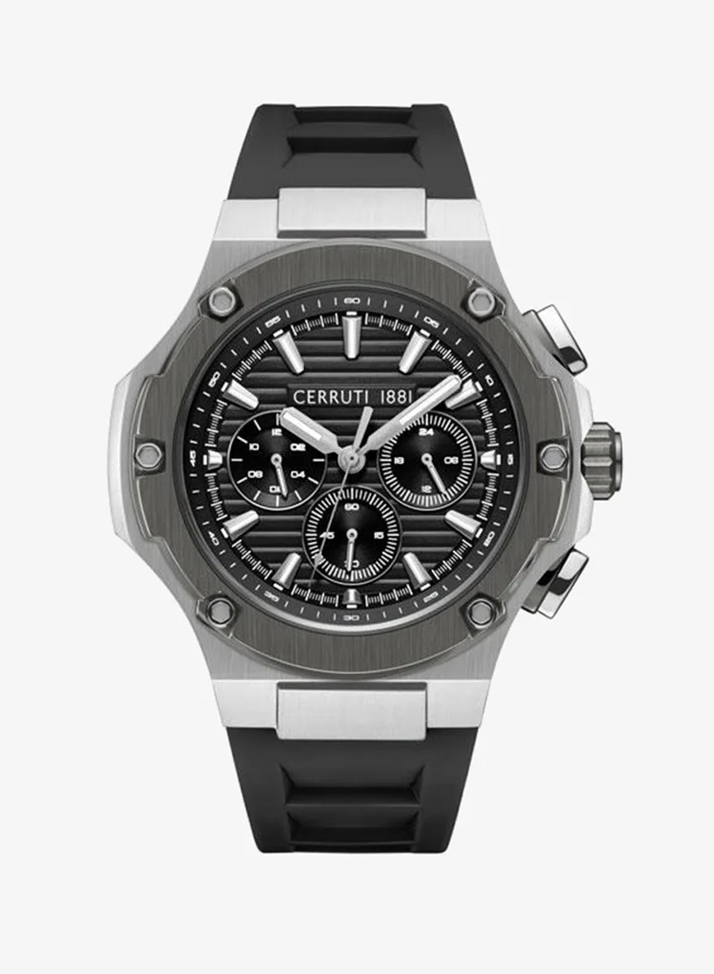 CERRUTI 1881 Lucardo 44mm Black Dial Silicone Strap Multifunction Watch For Men