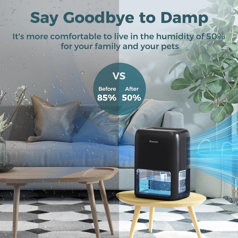 BREEZOME 60 OZ Dehumidifiers for Home, Dual-Semiconductor Quiet Dehumidifier with Timer Auto-Off Sleep Mode 7 Colors Light Portable Small Dehumidifiers for Bathroom, Cloakroom, RV, Black - Image 3