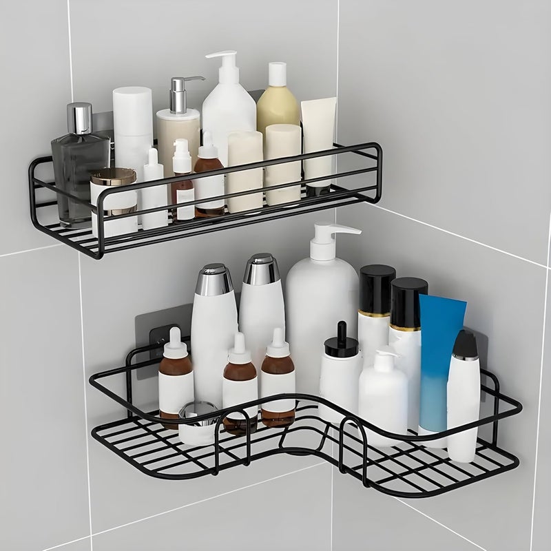 Boniry Metal Bathroom Accessories 2 Pcs Set of Bathroom Shelf for Wall and Corner Shelf, Ideal Bathroom Organiser for Maximizing Space (Corner + Shelf), Black - Image 1