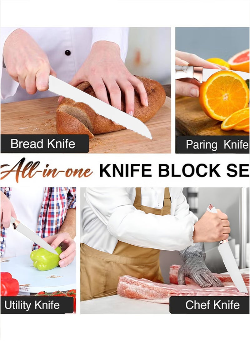 MarkedOne 9-Piece Kitchen Knife Set with Acrylic Block and Sharpener, Stainless Steel Non-Stick Coated, Rustproof Rotary Knife Block for Home and Kitchen - Essential Kitchen Knife Set - Image 3