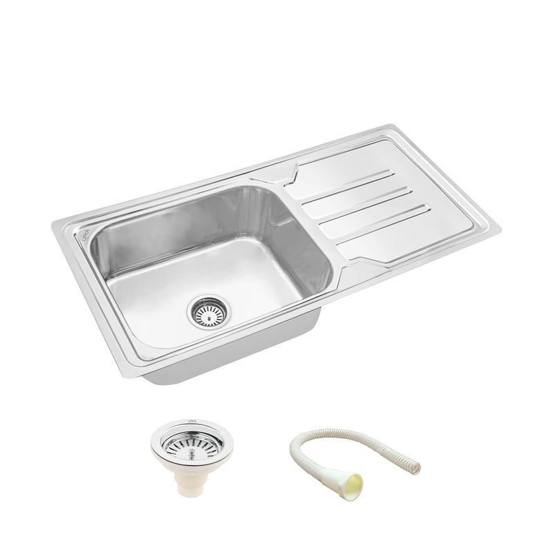 LIPKA 42 x 20 x 9 Inches Square Single Bowl Kitchen Sink with Drainboard 304Grade Stainless Steel Kitchen Sink Glossy Finish with Waste Pipe Sink Coupling - Image 3