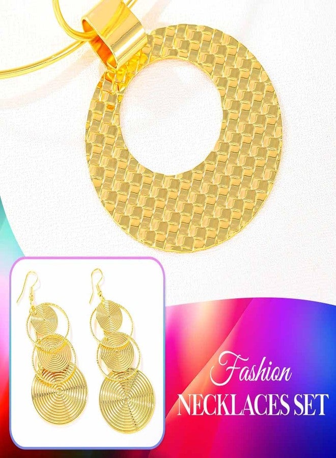 CLOACE Gold Necklace Set Round Pendant Choker Necklaces Earrings Statement Big Jewelry Accessories for Women (Gold) - Image 5