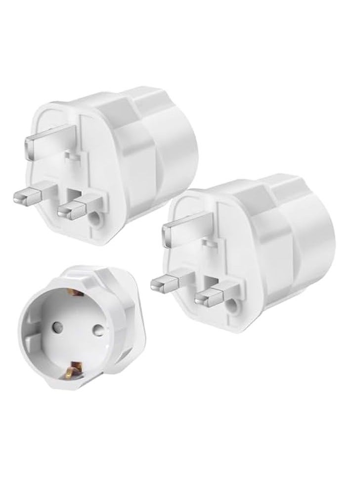 erorex Adapter – Grounded EU to UK Power Converter, Type G 3-Pin Travel Adapter for France, Italy, Spain, Germany & More – Universal International Plug (White)  - Image 1