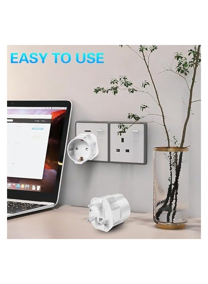 erorex Adapter – Grounded EU to UK Power Converter, Type G 3-Pin Travel Adapter for France, Italy, Spain, Germany & More – Universal International Plug (White)  - Image 2