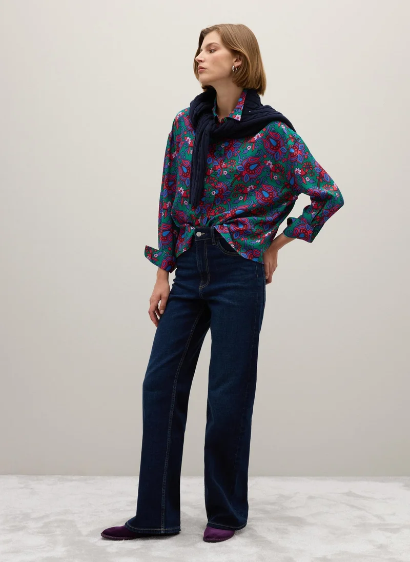 او في اس OVS Multicolour Pure Viscose Shirt Regular Fit