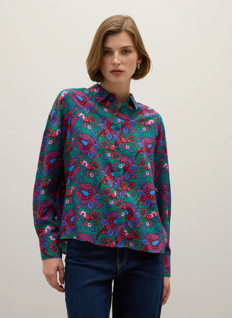 او في اس OVS Multicolour Pure Viscose Shirt Regular Fit