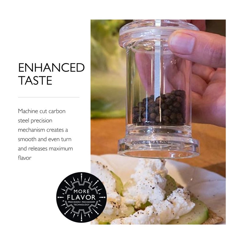 Cole & Mason 505 Refillable Spice Mill - Kitchen & Home Accessory - Table Pepper Grinder - Peppercorn Included - Acrylic - Pepper Mill 5.5" - Image 4