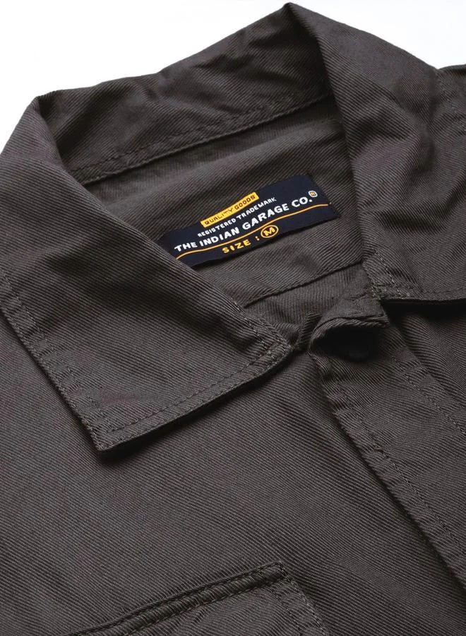 The Indian Garage Co Green Men Olive Green Military Shirt with Patches for Men | Best Price UAE