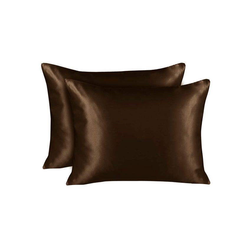 SHOPBEDDING ShopBedding Brown Satin Pillowcase with Zipper for Hair and Skin Care Feels Soft and Cool Like a Silk Pillowcase Satin Pillow Cases 2 Pack Slik Pillow Cover King Size Set of 2  Blissford 