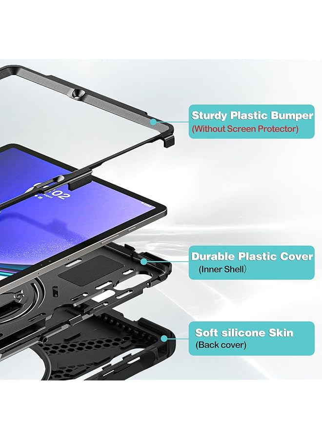 Procases Rugged Case For 12.4 Inch Galaxy Tab S10+ 2024 Tab S9 Plus 2023 S9 Fe+ S8 Plus 2022 S7 Fe 2021 S7 Plus 2020 With S Pen Holder Heavy Duty Shockproof Protective Cover With Hand Strap -Black - Image 3