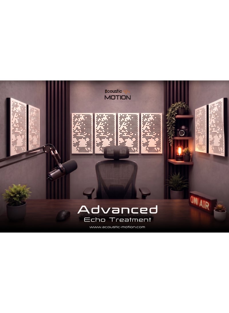 Acoustic Motion Acoustic diffuser panels 25x50x5.5 cm ECHOSCATTER design with Self-Adhesive,Sound Proof,Diffusion Panels for Home,Studio,Office,Wall art Foam+wood Boards For Acoustic Room Treatment,White,4 pieces - Image 3