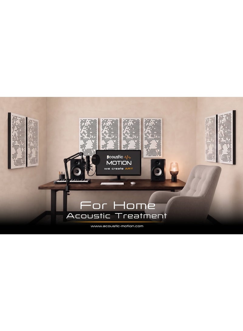 Acoustic Motion Acoustic diffuser panels 25x50x5.5 cm ECHOSCATTER design with Self-Adhesive,Sound Proof,Diffusion Panels for Home,Studio,Office,Wall art Foam+wood Boards For Acoustic Room Treatment,White,4 pieces - Image 4