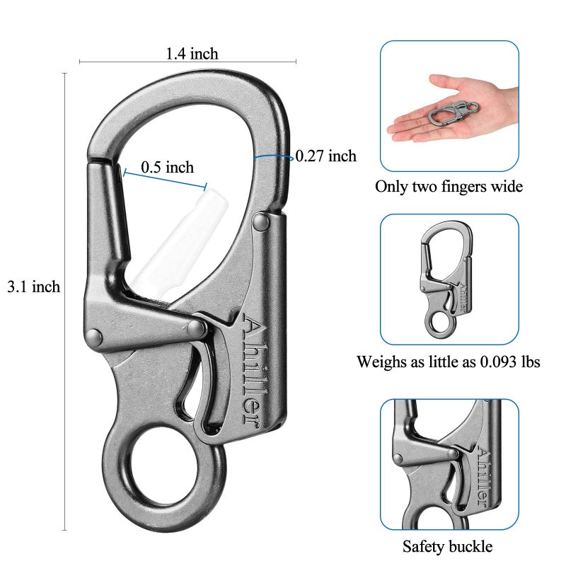 Ahiller مشبك كارابيني، تصميم قفل مزدوج مضاد للفتح غير المقصود، 2.95 بوصة في مشبك مفاتيح كارابيني من سبائك الألومنيوم للتخييم في الهواء الطلق، مشبك حلقة المفاتيح (أسود) - Image 2