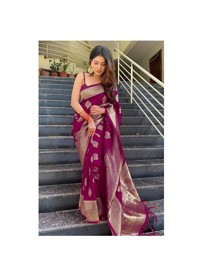 Accessorize Kingdom - Women's Pure Kanjivaram Silk Saree Banarasi Silk Saree With Blouse Piece (paithani Pari122) - Image 1