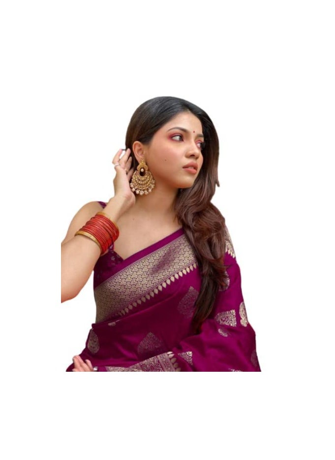 Accessorize Kingdom - Women's Pure Kanjivaram Silk Saree Banarasi Silk Saree With Blouse Piece (paithani Pari122) - Image 1