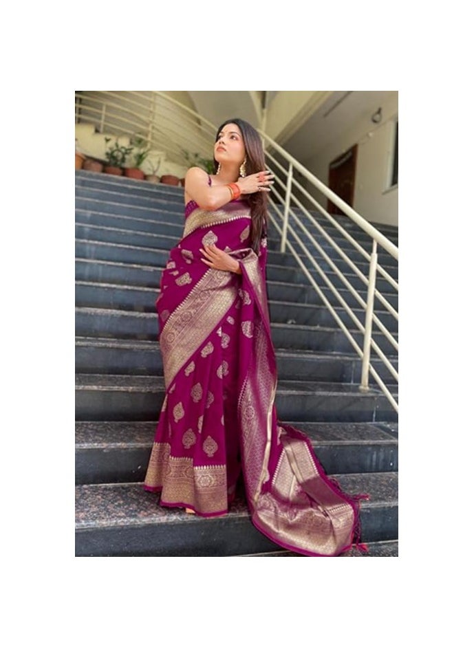 Accessorize Kingdom - Women's Pure Kanjivaram Silk Saree Banarasi Silk Saree With Blouse Piece (paithani Pari122) - Image 1