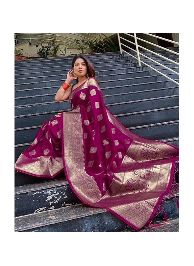 Accessorize Kingdom - Women's Pure Kanjivaram Silk Saree Banarasi Silk Saree With Blouse Piece (paithani Pari122) - Image 1