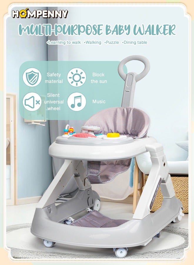 Hompenny 4-in-1 Baby Walker with 360° Swivel Wheels — Baby Activity Center with Music Tray & Block Table, 7-Level Height Adjustment, Suitable for Ages 6–24 Months - Image 1