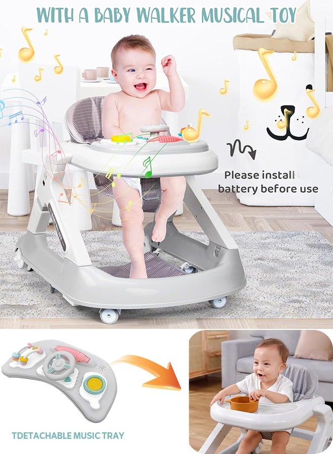 Hompenny 4-in-1 Baby Walker with 360° Swivel Wheels — Baby Activity Center with Music Tray & Block Table, 7-Level Height Adjustment, Suitable for Ages 6–24 Months - Image 4